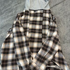 Plaid Flannel Shirt with Gray Hood